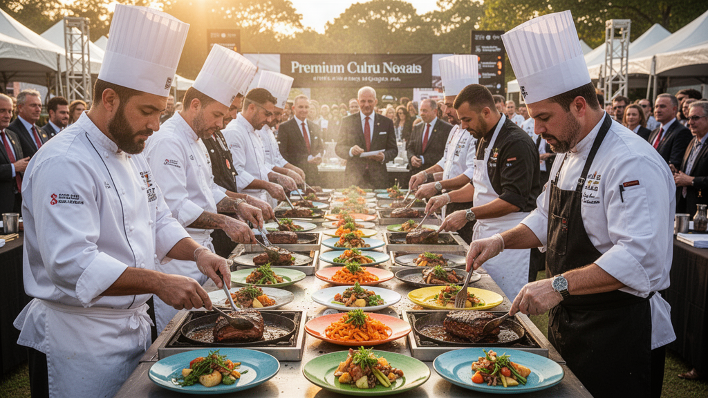 Chefs and pitmasters participating in a food competition